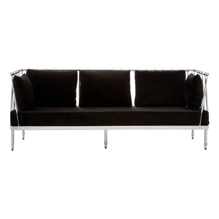 Novo 3 Seat Silver Finish Tapered Arms Sofa – Stylish Comfort & Modern Glam