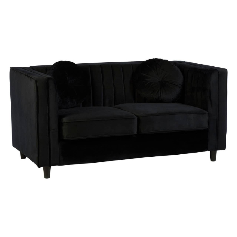 Farah 2 Seat Black Velvet Sofa – Modern Glamour & Cozy Comfort