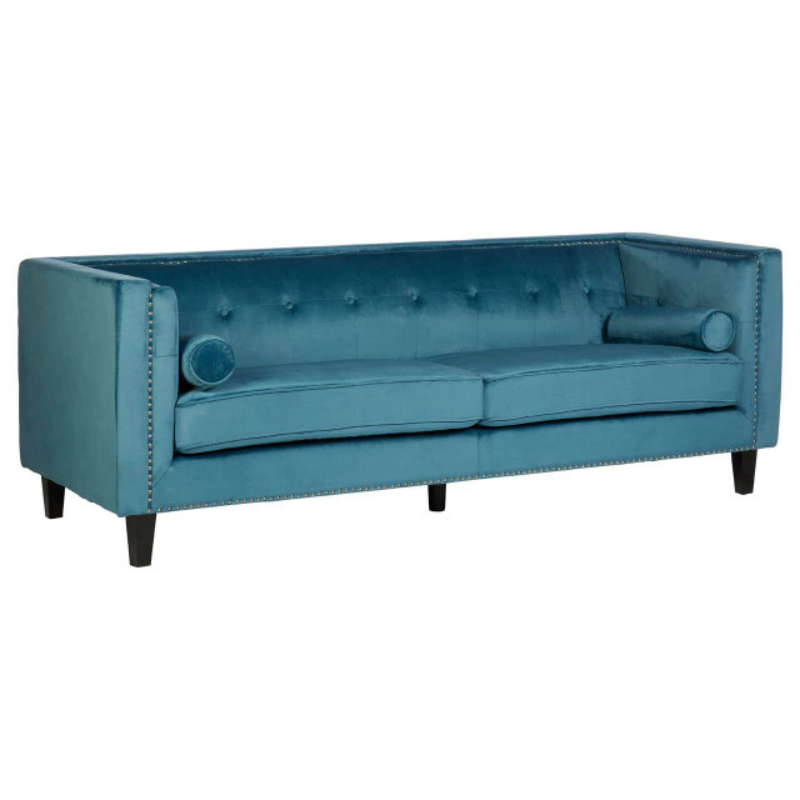 Felisa 3 Seat Teal Blue Velvet Sofa – Vibrant Style & Luxurious Comfort