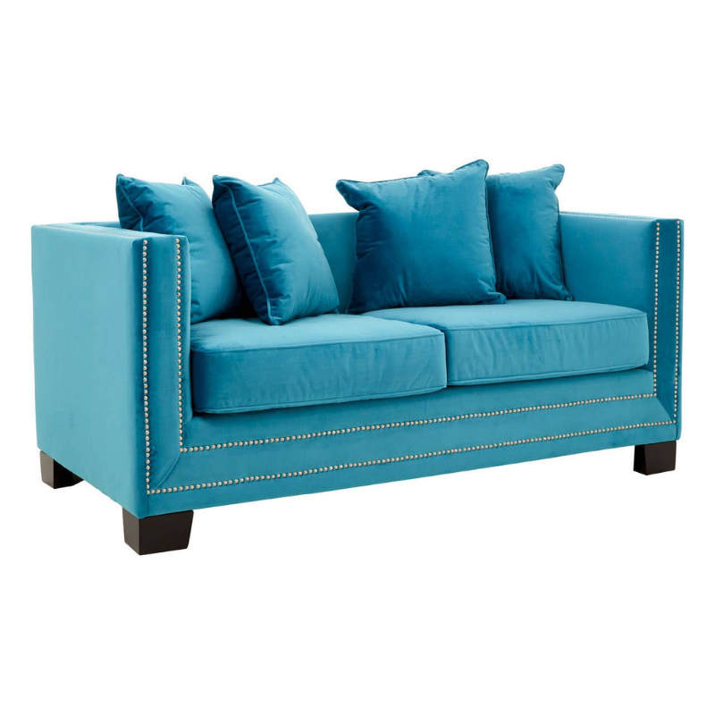 Sofia 2 Seat Cyan Blue Velvet Sofa – Vibrant Elegance & Cozy Comfort
