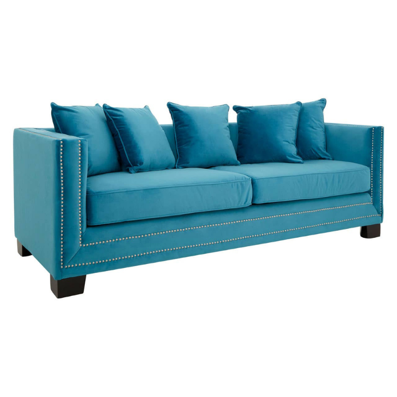 Sofia 3 Seat Cyan Blue Velvet Sofa – Bold Style & Luxurious Comfort