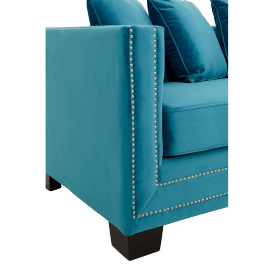 Sofia 3 Seat Cyan Blue Velvet Sofa – Bold Style & Luxurious Comfort