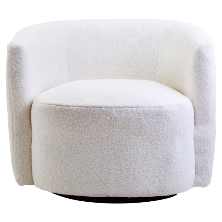 Montreal Ivory Bouclé Effect Curved Lounge Chair with Swivel Base – Elegant Comfort with 360° Functionality