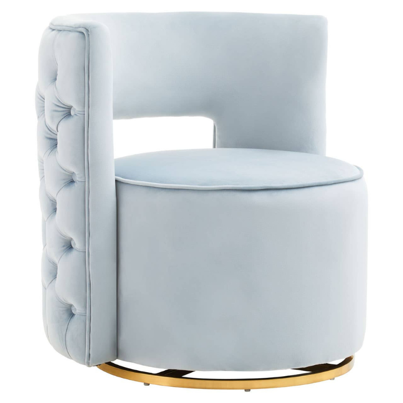 Yasmeen Blue Velvet Swivel Chair – Modern Luxe with 360° Comfort