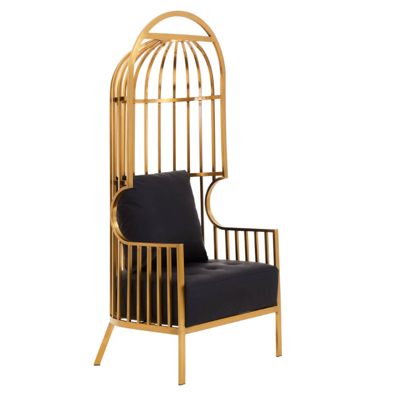 Eliza Brushed Gold Dome Cage Chair – Luxe Statement Seating with Sculptural Elegance