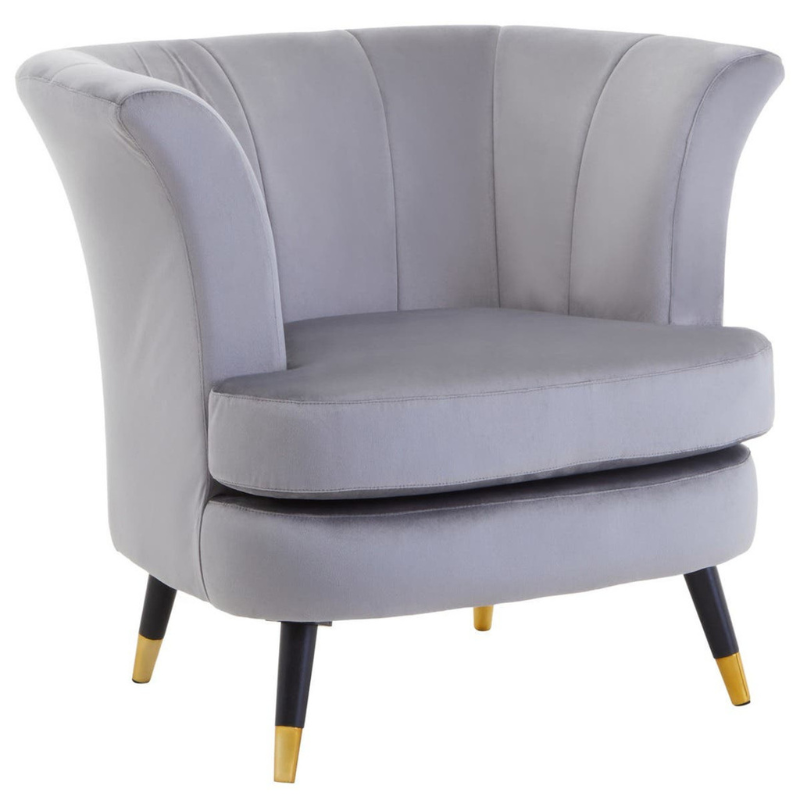 Loretta Grey Velvet Curved Accent Chair – Sleek Comfort with Modern Sophistication