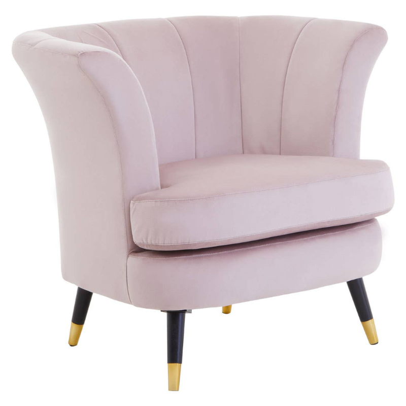 Loretta Dusky Pink Velvet Curved Accent Chair – Soft Luxury with Contemporary Elegance