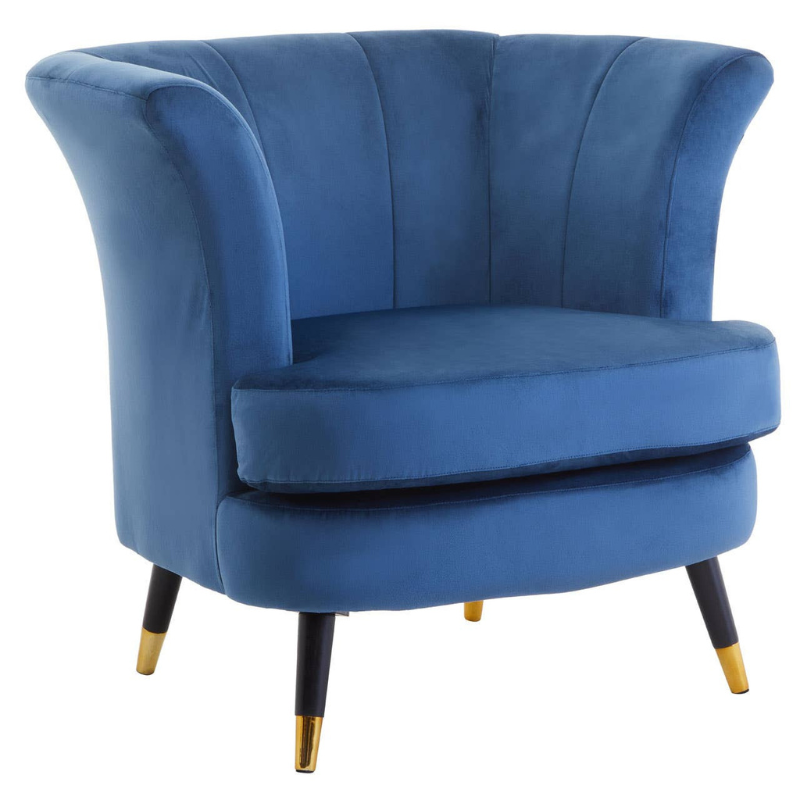 Loretta Midnight Blue Velvet Curved Accent Chair – Elegant Comfort with Modern Style