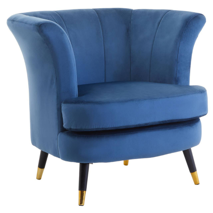Loretta Midnight Blue Velvet Curved Accent Chair – Elegant Comfort with Modern Style