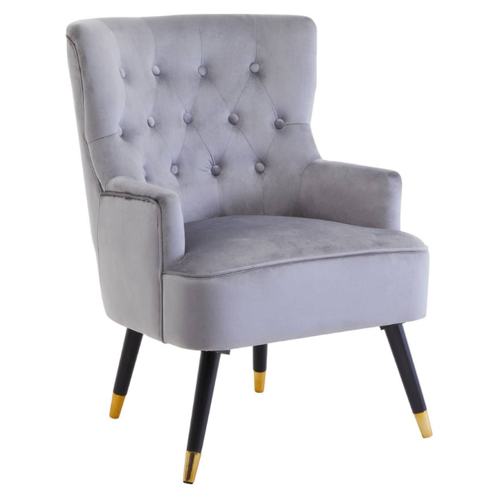 Loretta Grey Velvet Tufted Chair – Classic Elegance with Luxurious Comfort