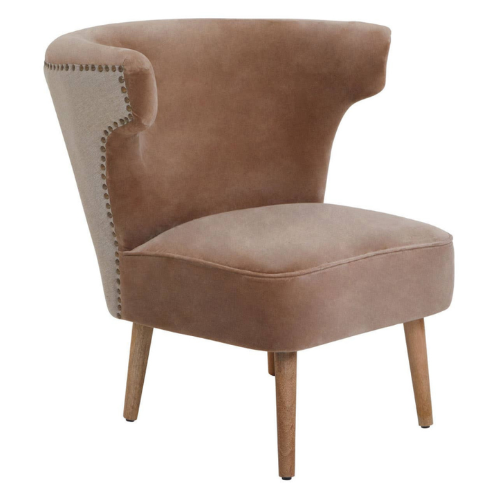 Cefena Mink Velvet and Natural Linen Chair – Textured Luxury with Modern Elegance