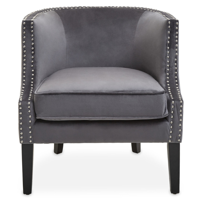 Larissa Grey Velvet Studded Chair – Refined Luxury with Modern Detailing
