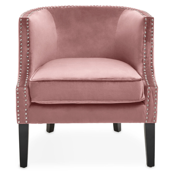 Larissa Pink Velvet Studded Chair – Soft Glamour with Elegant Detailing