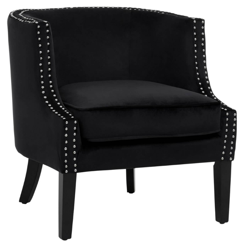Larissa Black Velvet Studded Chair – Chic Sophistication with Luxe Detailing