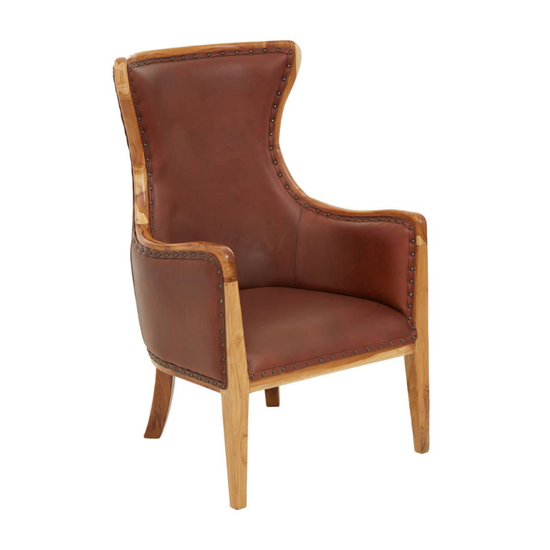 Kendari Brown Cow Leather and Teak Wood Frame Chair – Timeless Craftsmanship with Modern Comfort