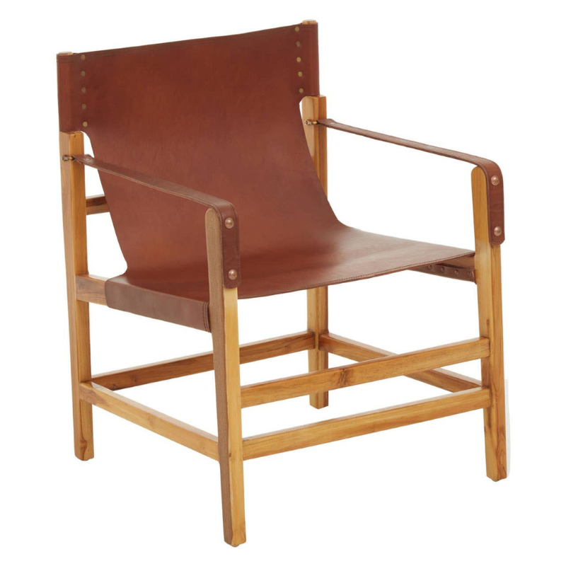 Kendari Light Brown Leather and Teak Wood Chair – Elegant Craftsmanship with Comfortable Design