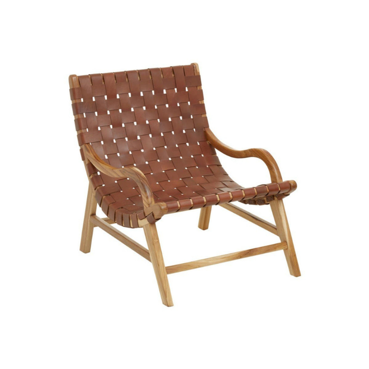 Kendari Brown Woven Leather Chair – Textured Luxury with Timeless Design