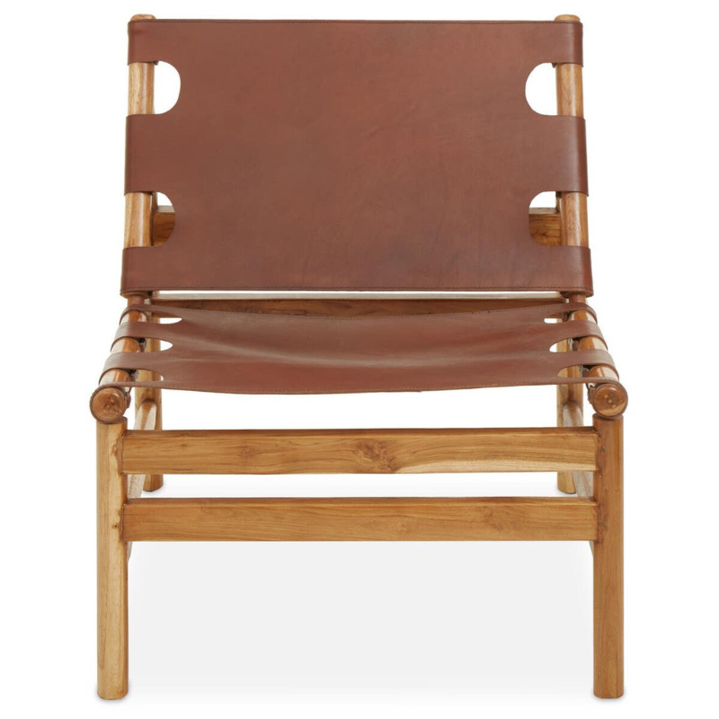 Kendari Antique Brown Leather Sling Chair – Vintage Craftsmanship with Laid-Back Comfort
