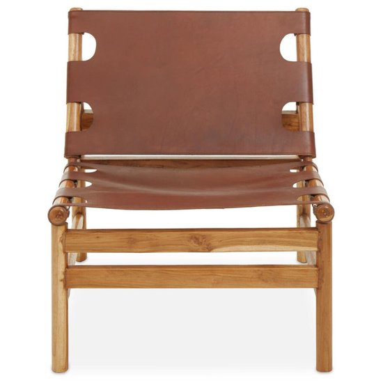 Kendari Antique Brown Leather Sling Chair – Vintage Craftsmanship with Laid-Back Comfort