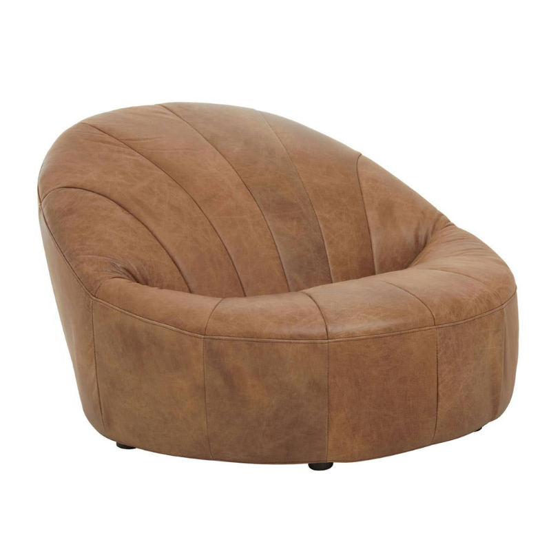 Hoxton Light Brown Leather Curved Chair – Luxe Comfort with Sculpted Style