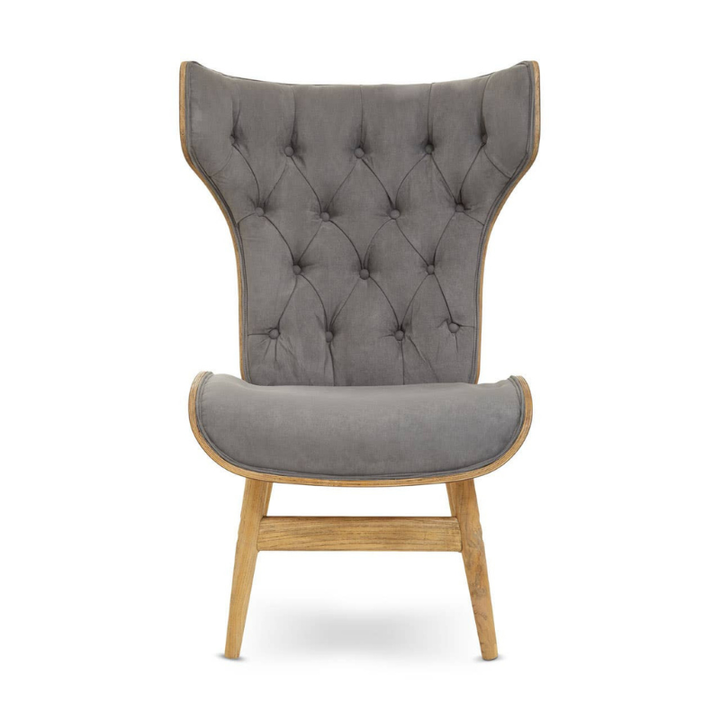 Vinsi Dark Grey Velvet Chair with Winged Back – Contemporary Design with Supportive Comfort