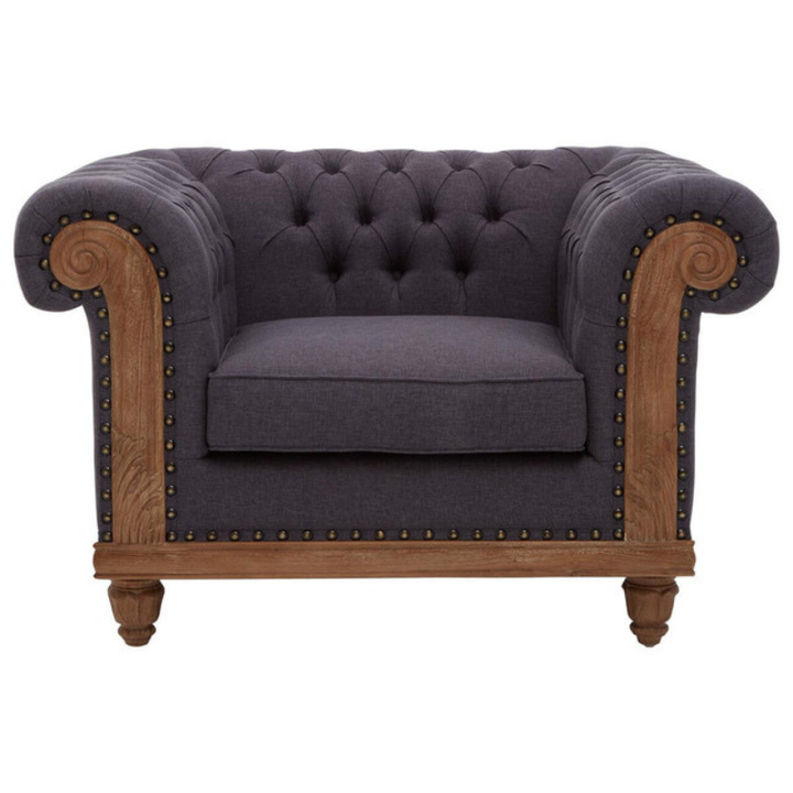 Cabra Chesterfield Graphite Grey Chair – Classic Elegance with Modern Comfort