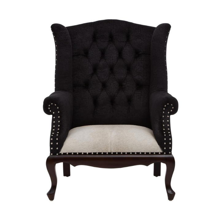 Cala Black Textured Chair with Tufted Back – Bold Elegance with Timeless Detail