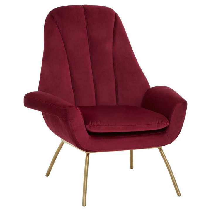 Billi Wine Velvet Lounge Chair – Luxurious Comfort with Contemporary Style