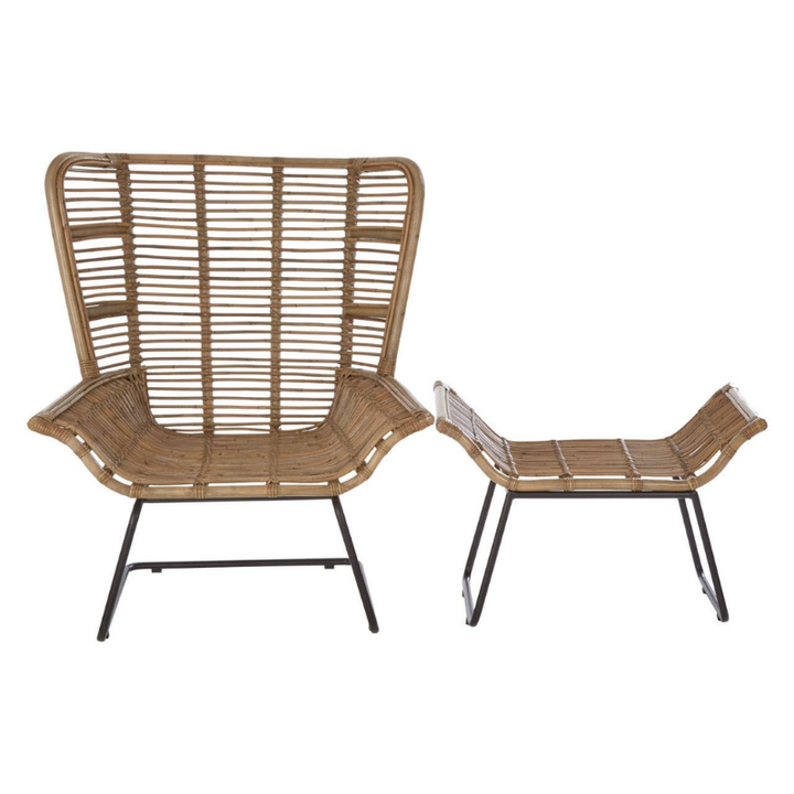 Manado Natural Rattan Lounge Chair and Footstool – Relaxed Comfort with Natural Charm