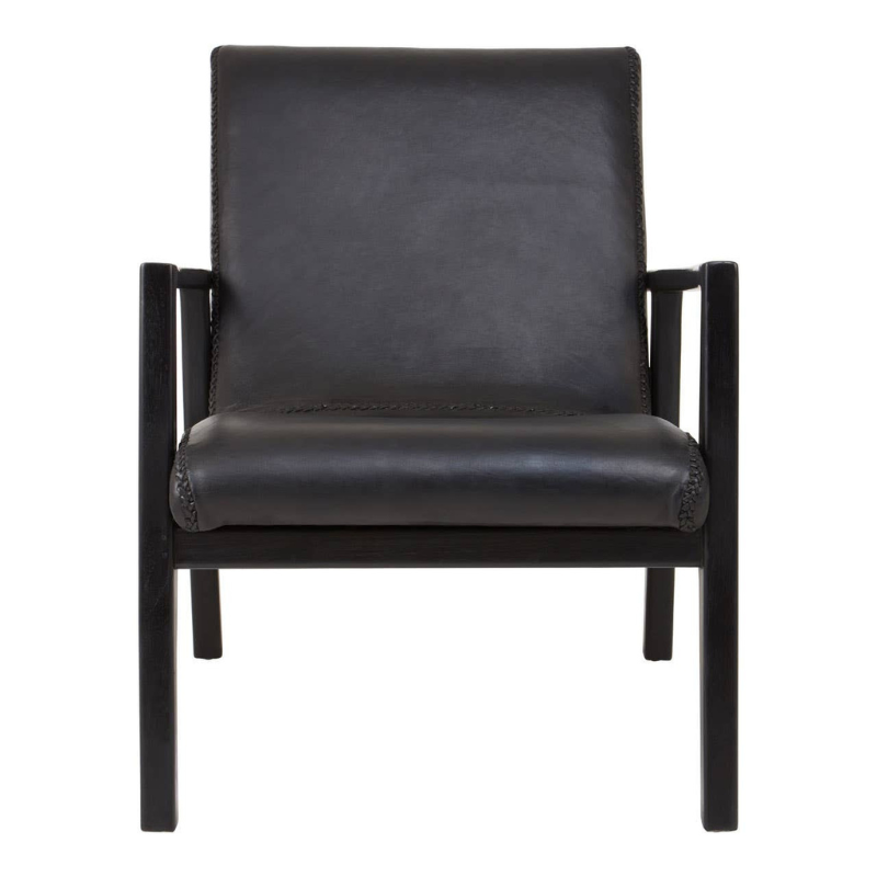 Kendari Black Leather and Teak Wood Armchair – Modern Craftsmanship with Luxurious Comfort