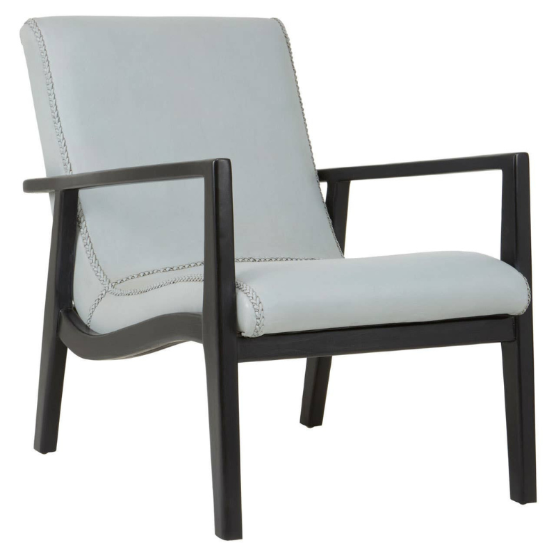 Kendari Grey Leather Chair with Black Teak Frame – Refined Style with Natural Strength