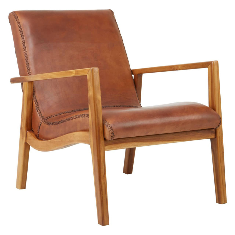 Kendari Brown Leather Curved Chair – Elegant Craftsmanship with Comfortable Design