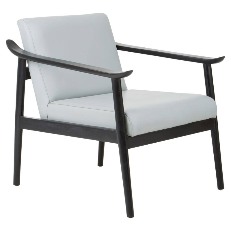 Kendari Grey Leather Chair with Black Teak Wood Frame – Sleek Comfort with Timeless Design