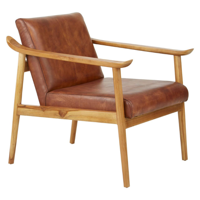 Kendari Brown Leather with Natural Teak Wood Chair – Timeless Elegance with Comfort