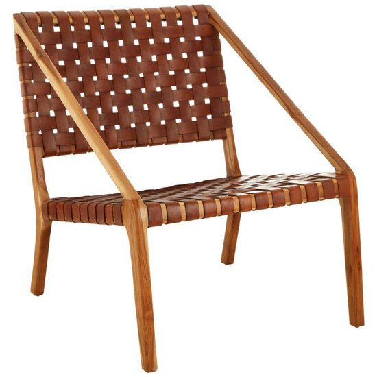 Kendari Tan Woven Leather and Teak Chair – Stylish Craftsmanship with Comfortable Seating