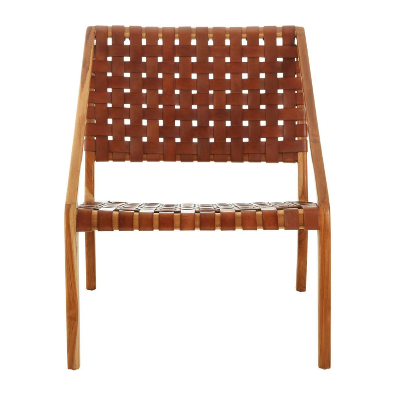 Kendari Tan Woven Leather and Teak Chair – Stylish Craftsmanship with Comfortable Seating