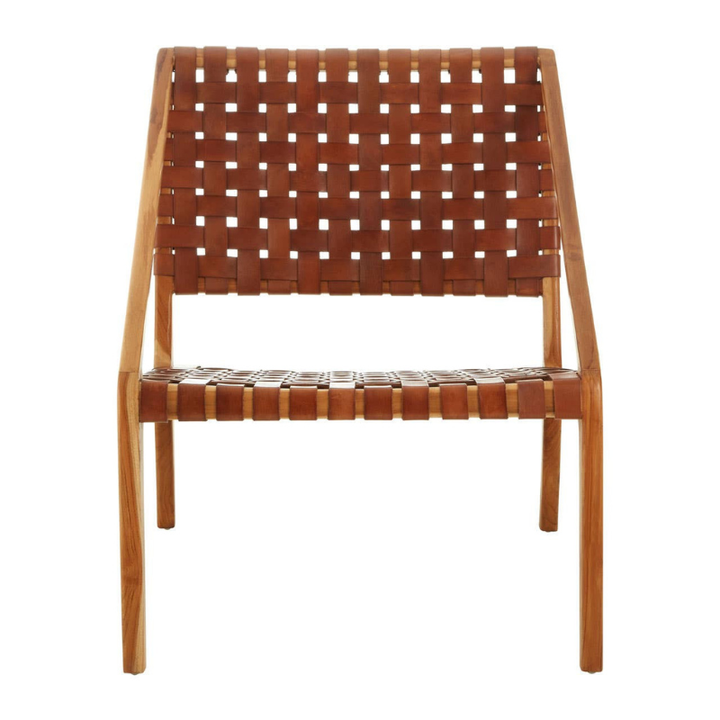 Kendari Tan Woven Leather and Teak Chair – Stylish Craftsmanship with Comfortable Seating