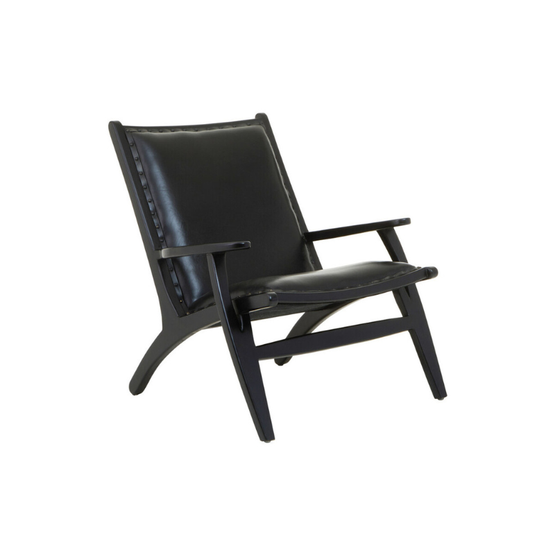 Kendari Black Leather and Teak Wood Chair with Stud Detail – Bold Design with Premium Craftsmanship