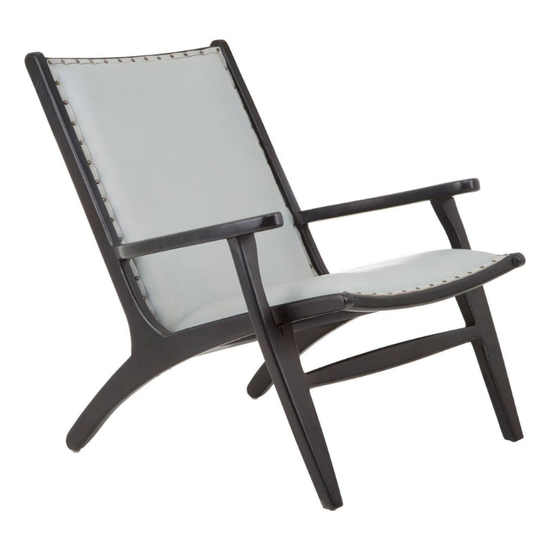 Kendari Grey Leather and Teak Wood Chair – Modern Simplicity with Natural Charm