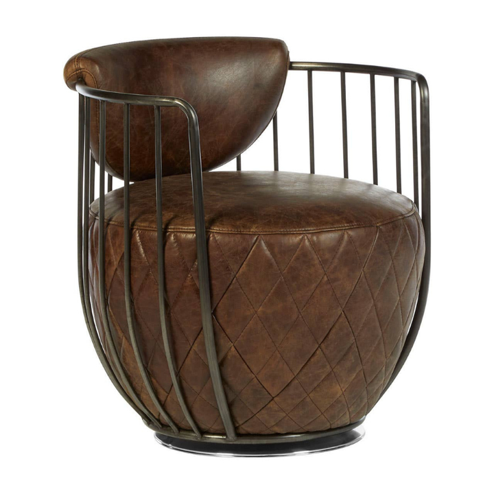 Hoxton Brown Leather Swivel Chair – Industrial Luxe Comfort with Smooth 360° Motion