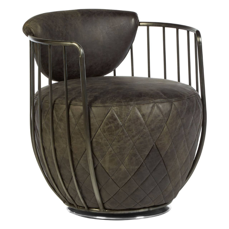 Hoxton Dark Grey Leather Swivel Chair – Modern Industrial Style with Premium 360° Comfort