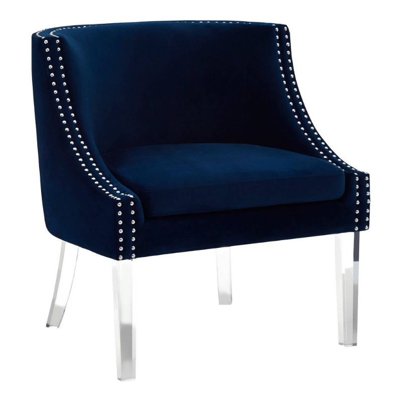 Clarence Navy Blue Velvet Chair with Acrylic Legs – Contemporary Luxe Style with Airy, Sophisticated Design