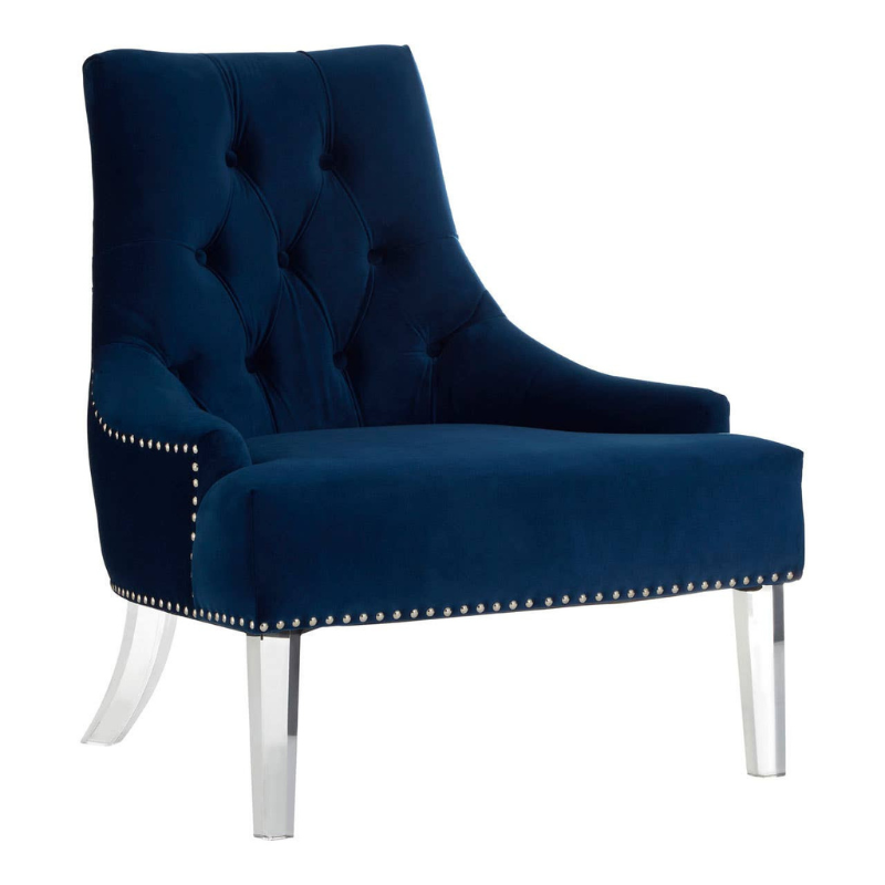 Clarence Button Tufted Navy Blue Velvet Chair – Classic Luxe Styling with Plush, Refined Comfort
