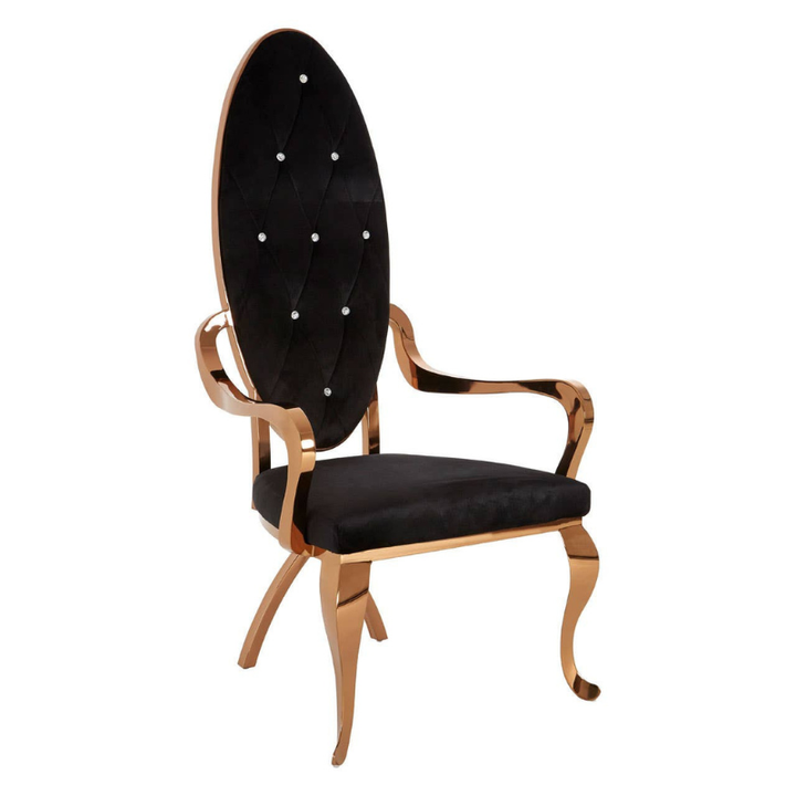 Novara Black Velvet and Rose Gold Baroque Chair – Opulent Classic Design with Modern Glam Detailing