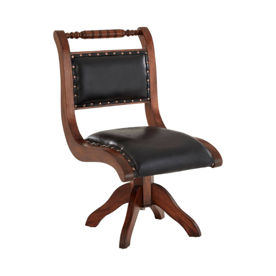 Inca Black Leather and Teak Wood Swivel Chair – Modern Luxe Design with Premium Craftsmanship