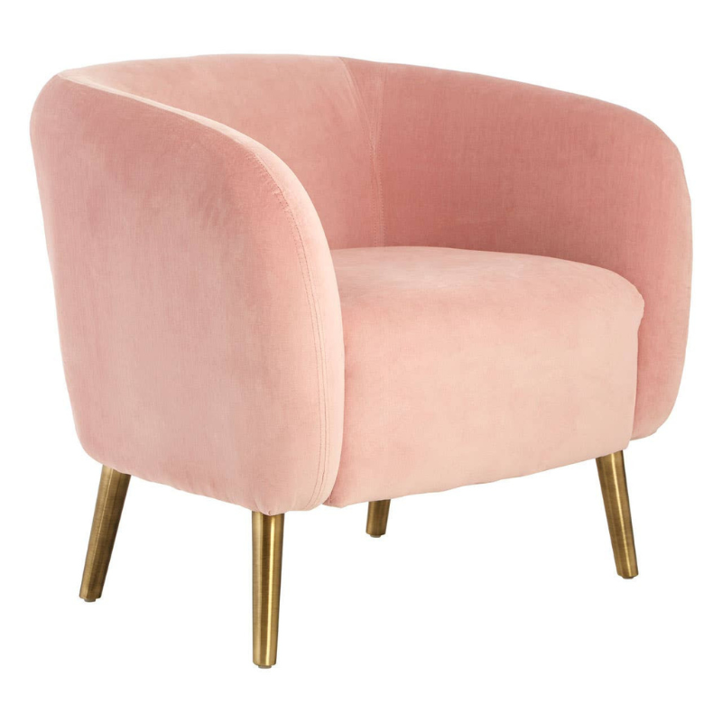 Louxor Pink Velvet Round Armchair – Chic Curved Design with Plush, Inviting Comfort