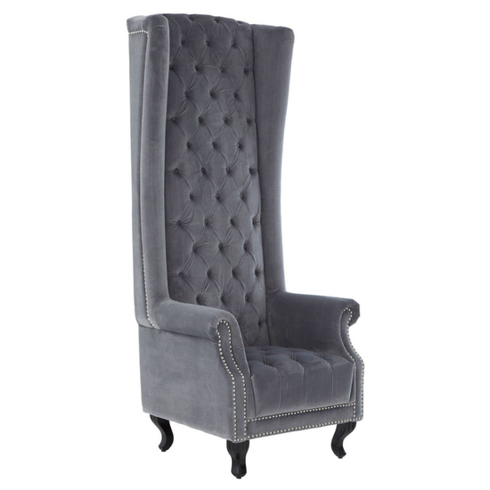 Regents Park Grey Velvet Tall Porter Chair – A Statement in Luxury and Grandeur