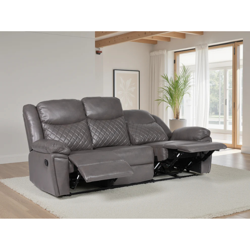 Myra Recliner Sofa Grey 3 Seater PU Leather – Contemporary Comfort with Practical Style