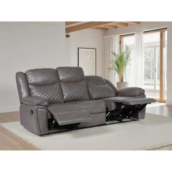 Myra Recliner Sofa Grey 3 Seater PU Leather – Contemporary Comfort with Practical Style