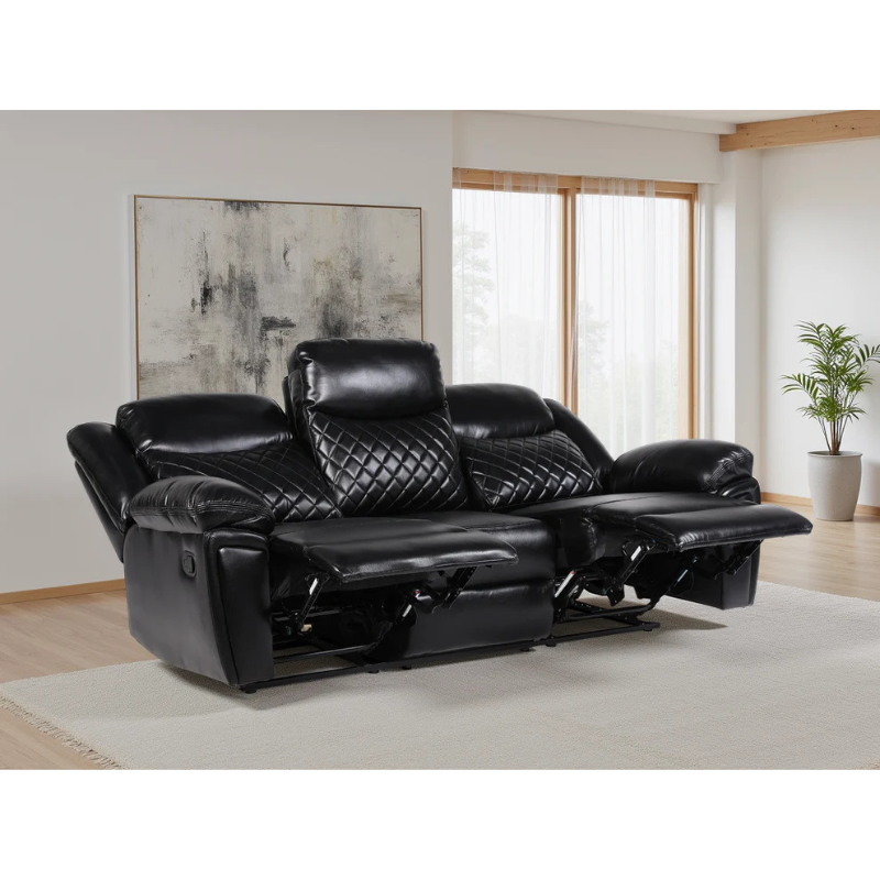 Myra Recliner Sofa Black 3 Seater PU Leather – Contemporary Comfort with Sleek Style